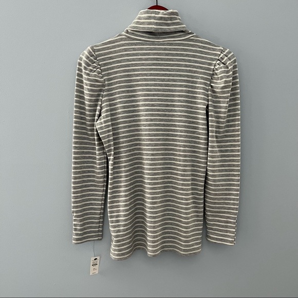 NWT Talbots Gray White Stripped Ribbed Knit Puff Sleeve Turtleneck Women’s Small - Picture 2 of 8